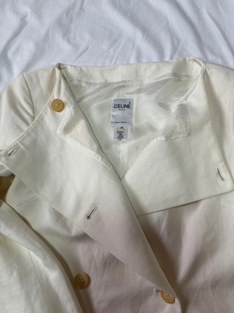 CELINE セリーヌ ダブルボタンジャケット　コットンリネン　オフ白