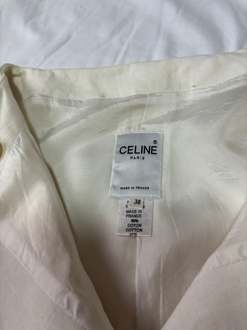 CELINE セリーヌ ダブルボタンジャケット　コットンリネン　オフ白