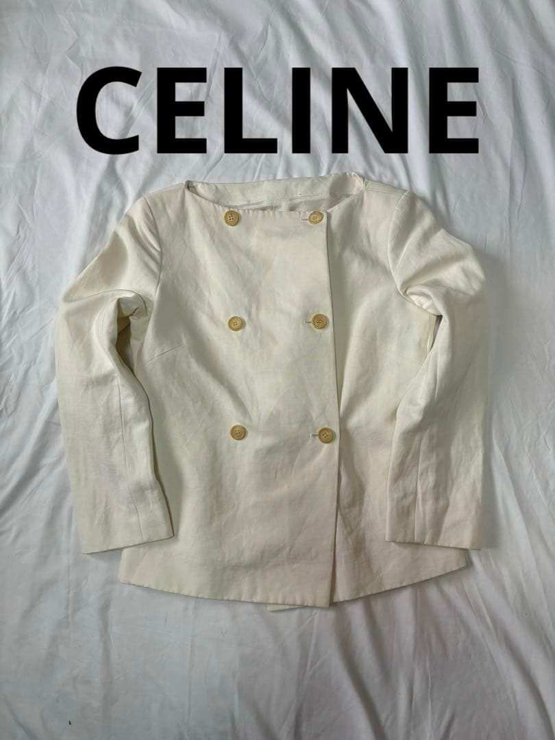 CELINE セリーヌ ダブルボタンジャケット　コットンリネン　オフ白