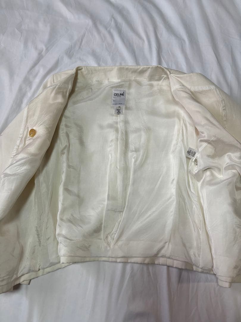 CELINE セリーヌ ダブルボタンジャケット　コットンリネン　オフ白