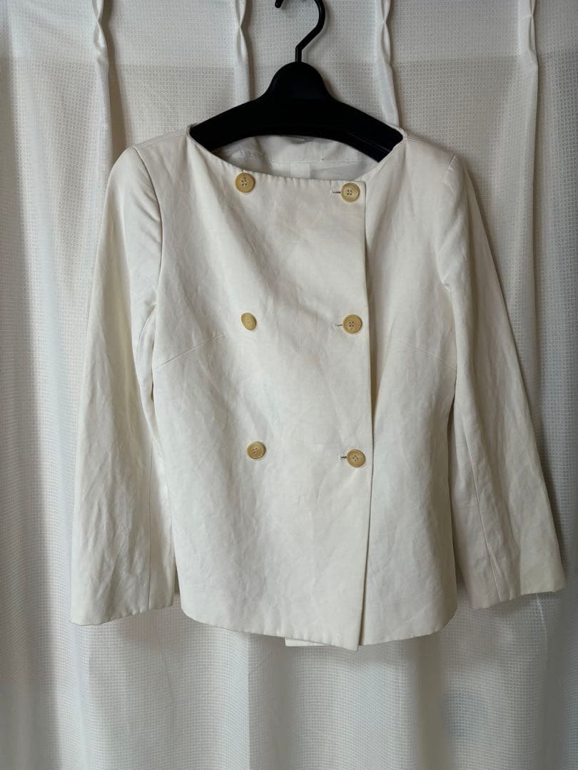 CELINE セリーヌ ダブルボタンジャケット　コットンリネン　オフ白
