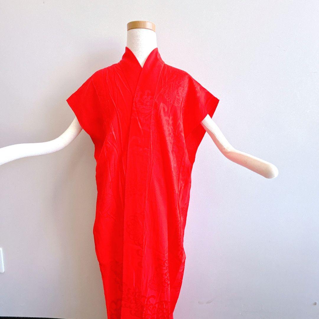 セット　七五三 ７歳女の子 長着＆袖なし長襦袢＆帯＆小物　黒×赤　金糸花御所車鶴