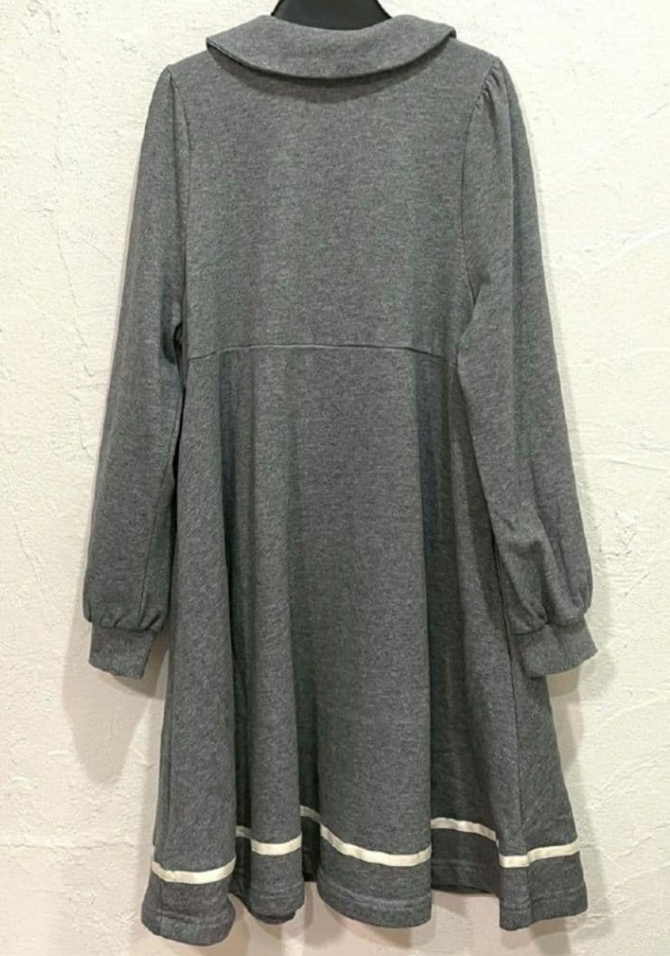 超美品★メゾピアノJr★ワンピース　グレー　裾ライン　リボン　140