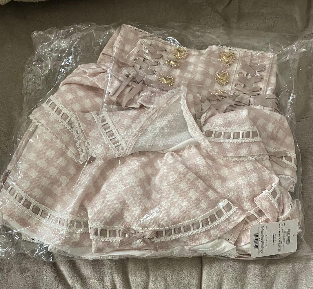 【新品 】 リズリサ はしごリボンギンガムティアードスカパン ピンク