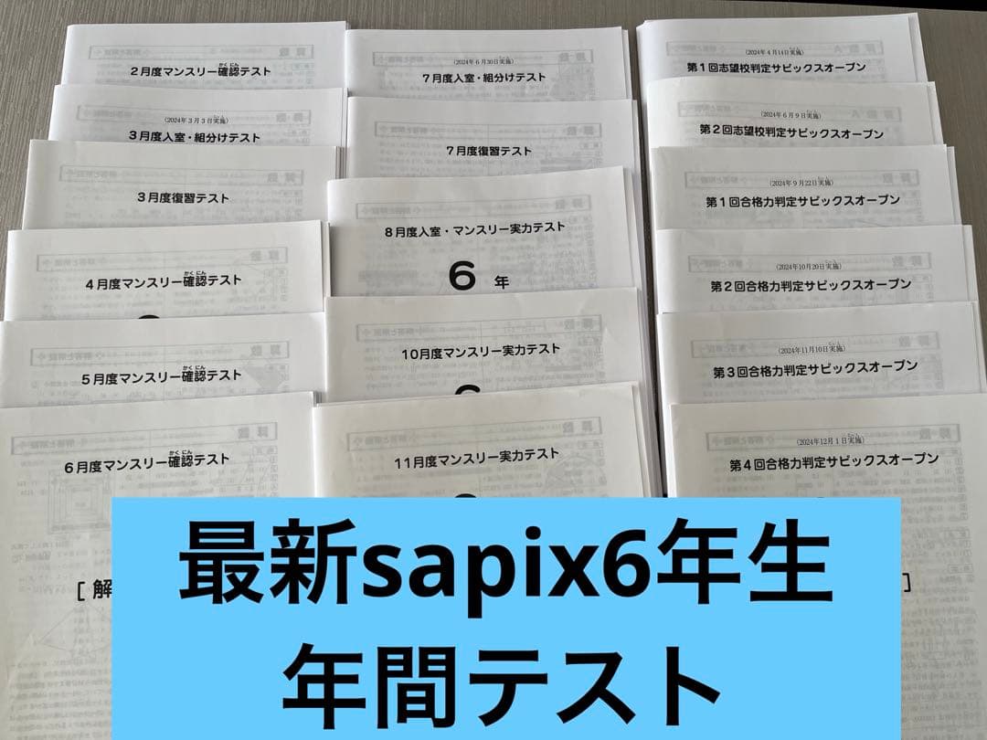 【最新2025受験組】sapix 2024年度6年生年間テスト17回分