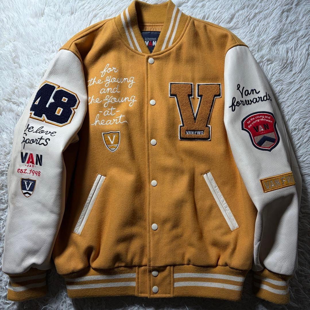 美品■VAN JACKET スタジャン　フルデコ　袖レザー　ワッペン　LL