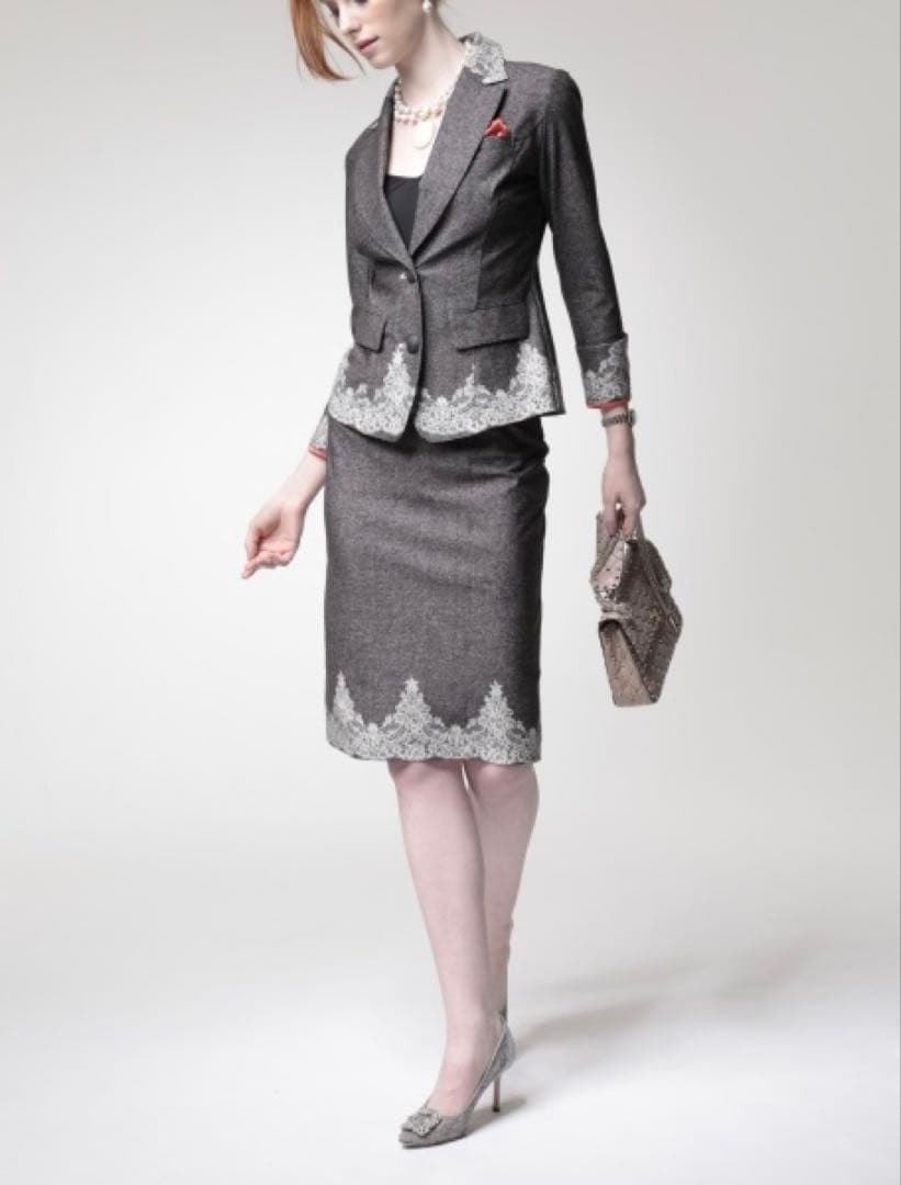 【美品】レジーナロマンティコ★レース柄スカートスーツセットアップ 38