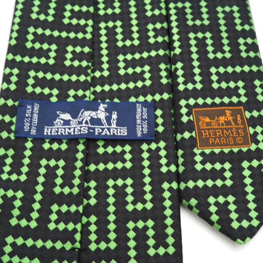 ✨新品未使用品✨　HERMES ネクタイ　ファソネット　H柄　ドット柄　グリーン