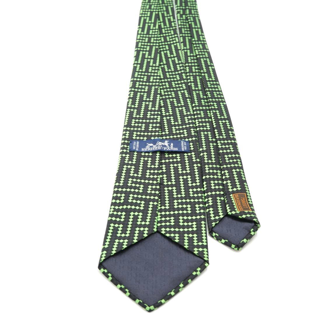 ✨新品未使用品✨　HERMES ネクタイ　ファソネット　H柄　ドット柄　グリーン