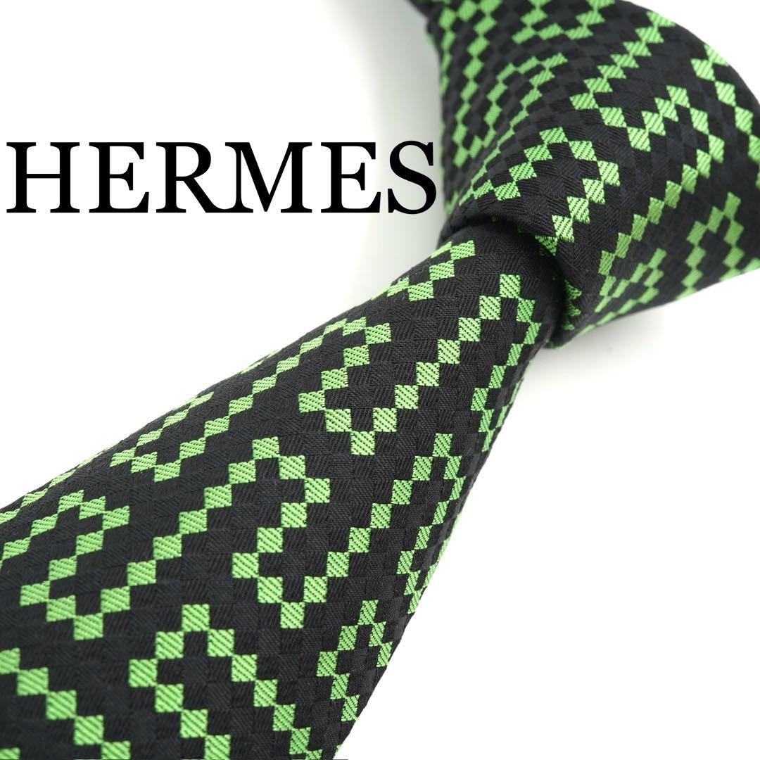 ✨新品未使用品✨　HERMES ネクタイ　ファソネット　H柄　ドット柄　グリーン