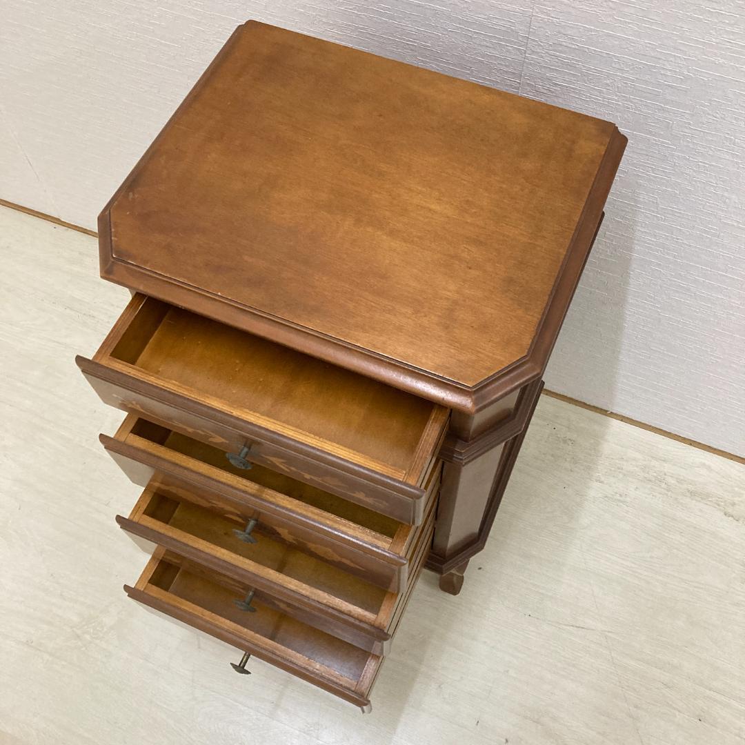 イタリア　象嵌　猫脚　スリム　４段チェスト　電話台　クラシック