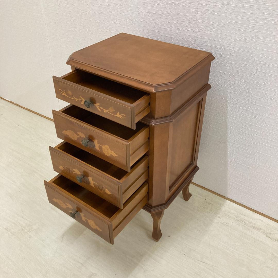 イタリア　象嵌　猫脚　スリム　４段チェスト　電話台　クラシック