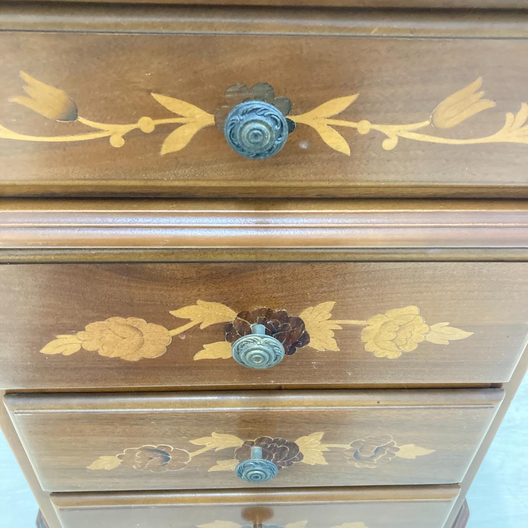 イタリア　象嵌　猫脚　スリム　４段チェスト　電話台　クラシック