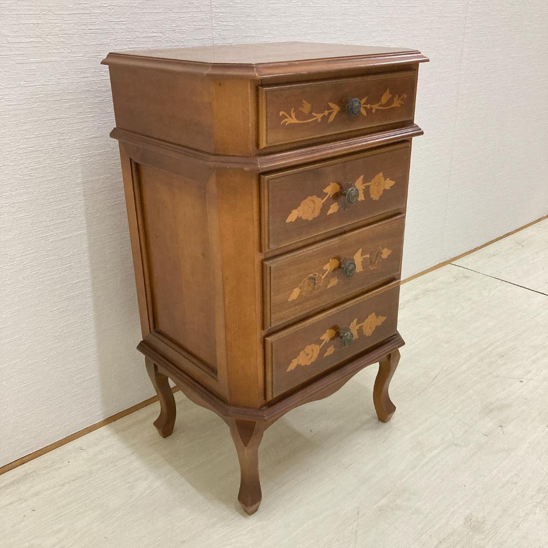 イタリア　象嵌　猫脚　スリム　４段チェスト　電話台　クラシック