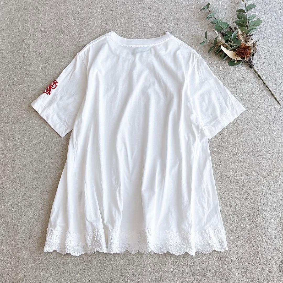 shimonerocha カットソー　Aライン　半袖　パール　刺繍　レース　S