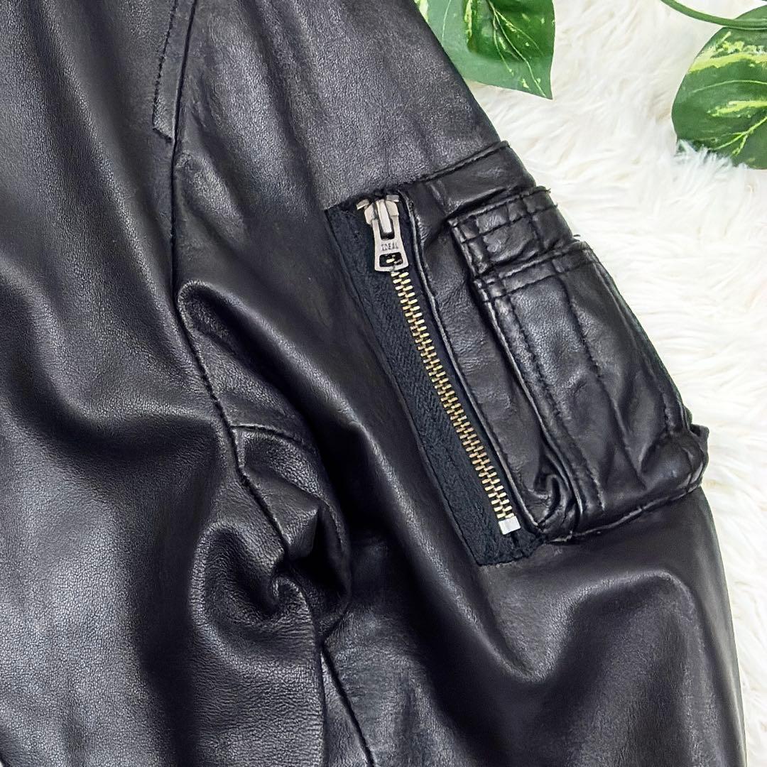 美品　雅結　桜吹雪　ラムレザー　MA-1　ボンバージャケット　XL　ブラック