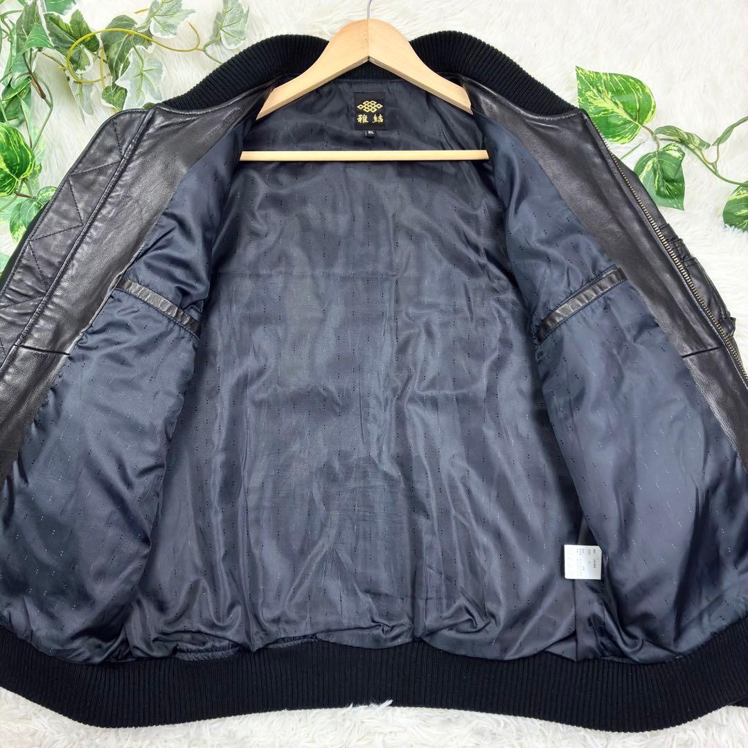 美品　雅結　桜吹雪　ラムレザー　MA-1　ボンバージャケット　XL　ブラック
