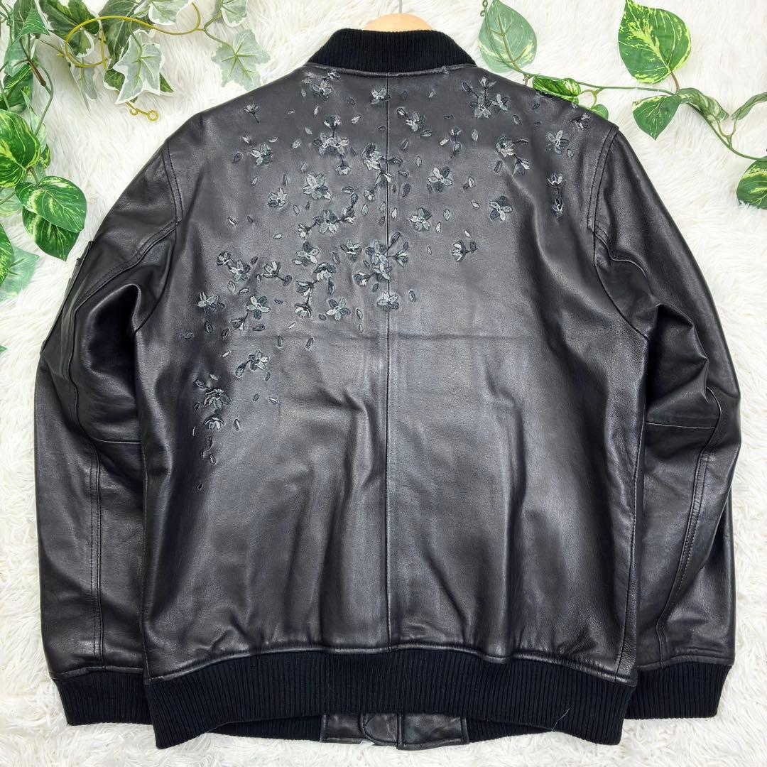 美品　雅結　桜吹雪　ラムレザー　MA-1　ボンバージャケット　XL　ブラック