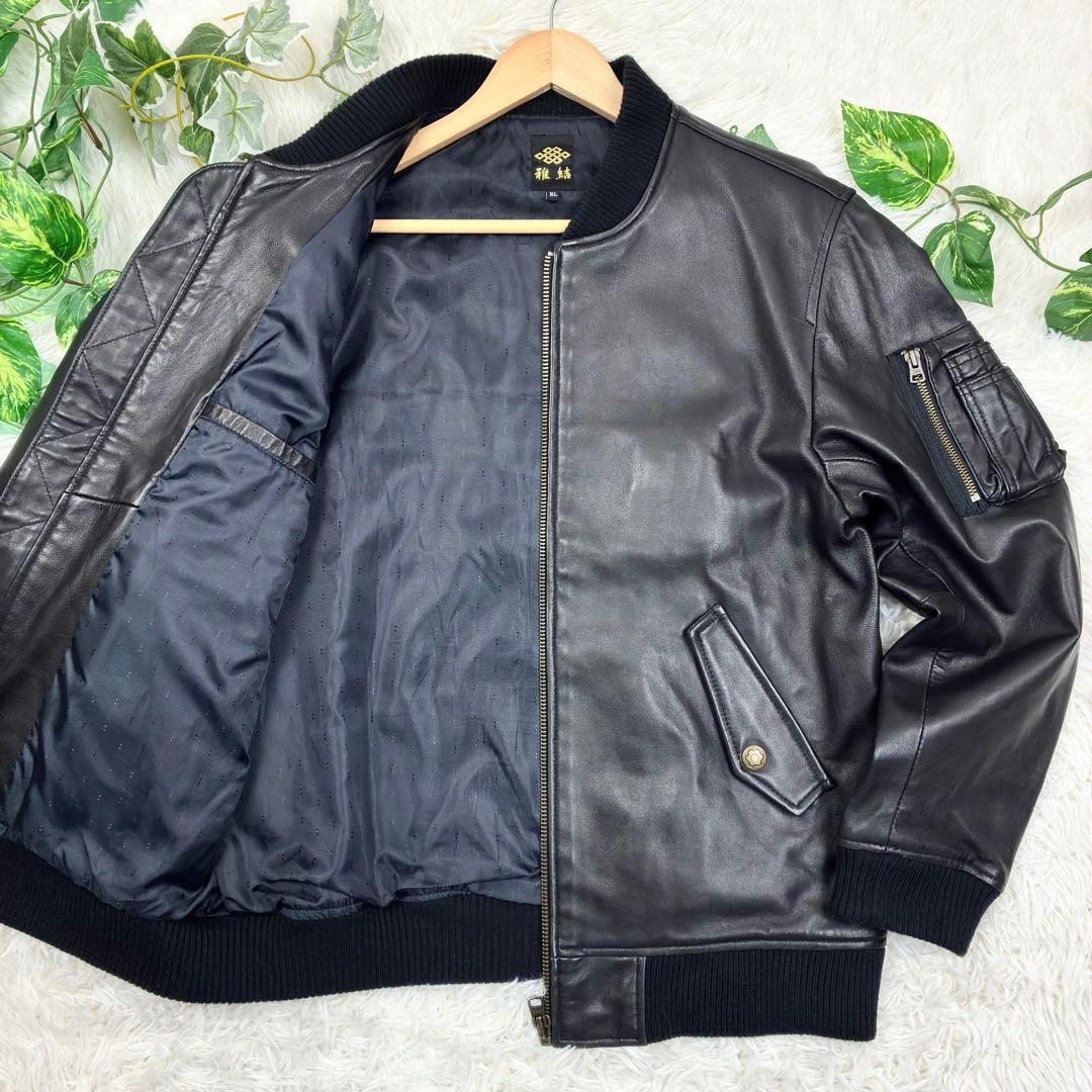 美品　雅結　桜吹雪　ラムレザー　MA-1　ボンバージャケット　XL　ブラック