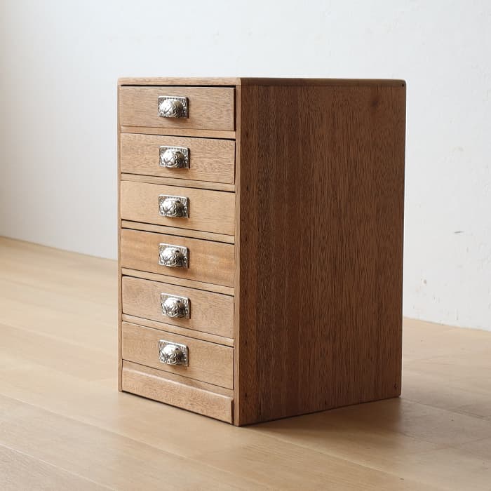 アンティーク 整理箱 タンス 古家具 ラワン 引き出し6杯 無塗装