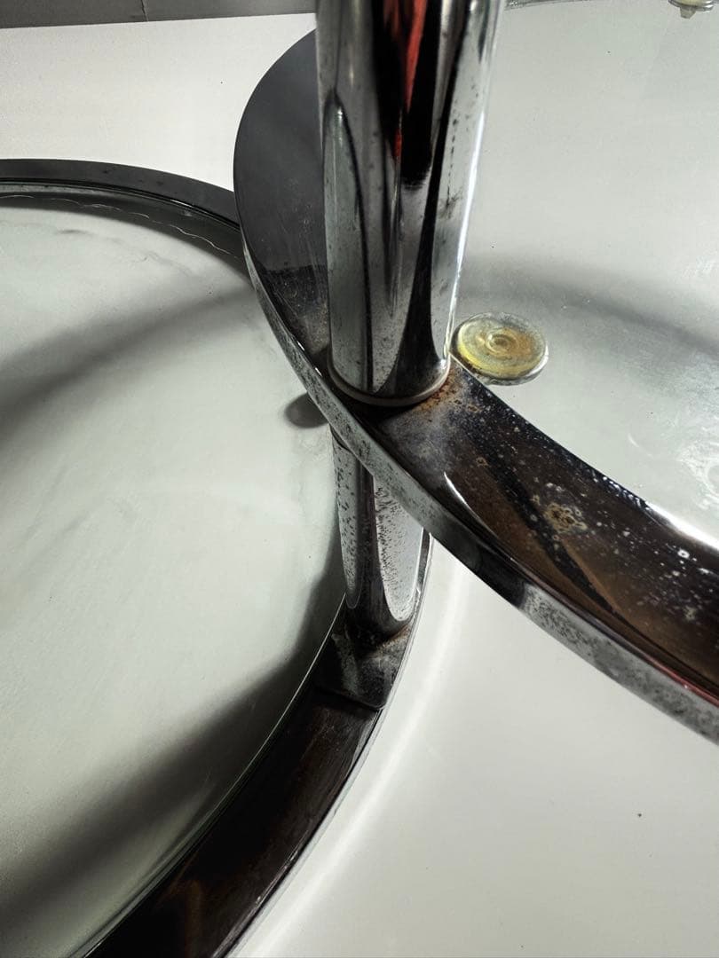 ミッドセンチュリー 4段 ガラスラウンドテーブル 可変式 レトロモダン