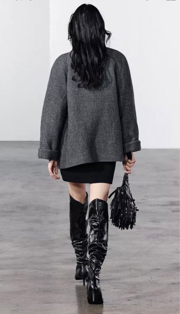 新品タグ付き ZARA レザーカラーコート MANTECO ウール混ジャケット