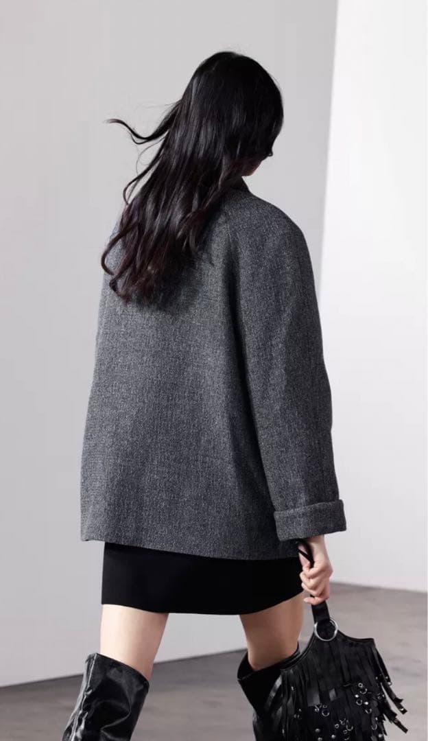 新品タグ付き ZARA レザーカラーコート MANTECO ウール混ジャケット