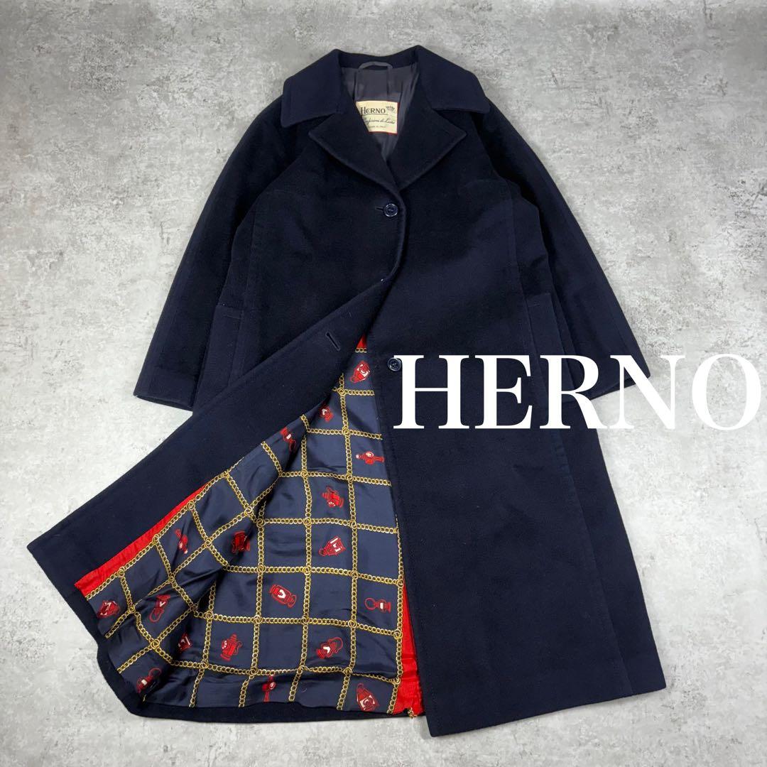 ヘルノ　HERNO カシミヤ　ウール　チェスター　コート　40 シルク　ネイビー