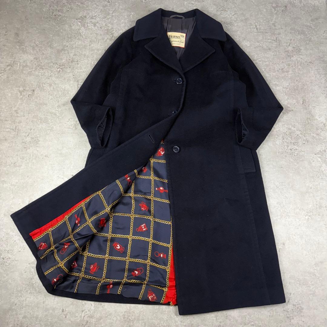ヘルノ　HERNO カシミヤ　ウール　チェスター　コート　40 シルク　ネイビー