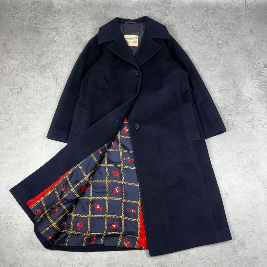 ヘルノ　HERNO カシミヤ　ウール　チェスター　コート　40 シルク　ネイビー