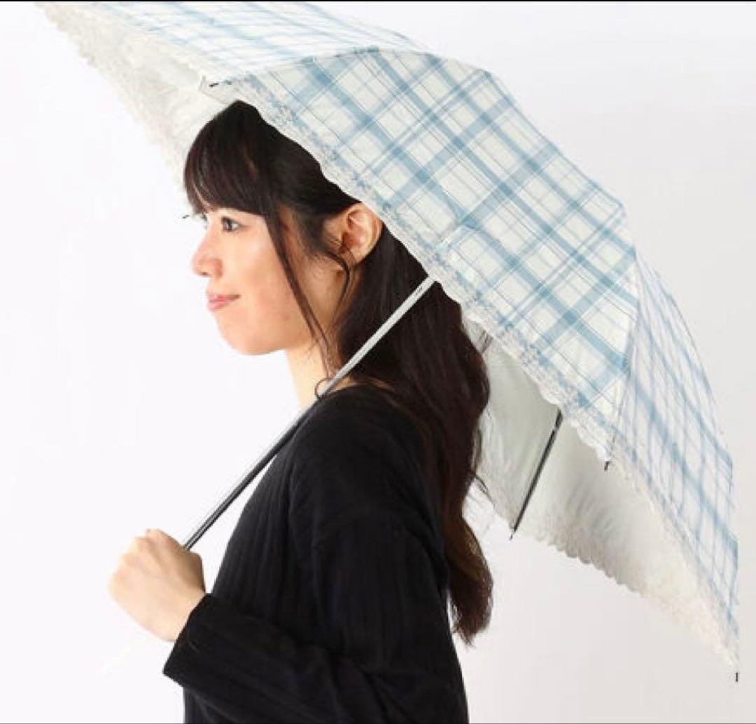 新品★ポロラルフローレン★チェック刺繍 晴雨兼用折りたたみ日傘 雨傘★ブルー白