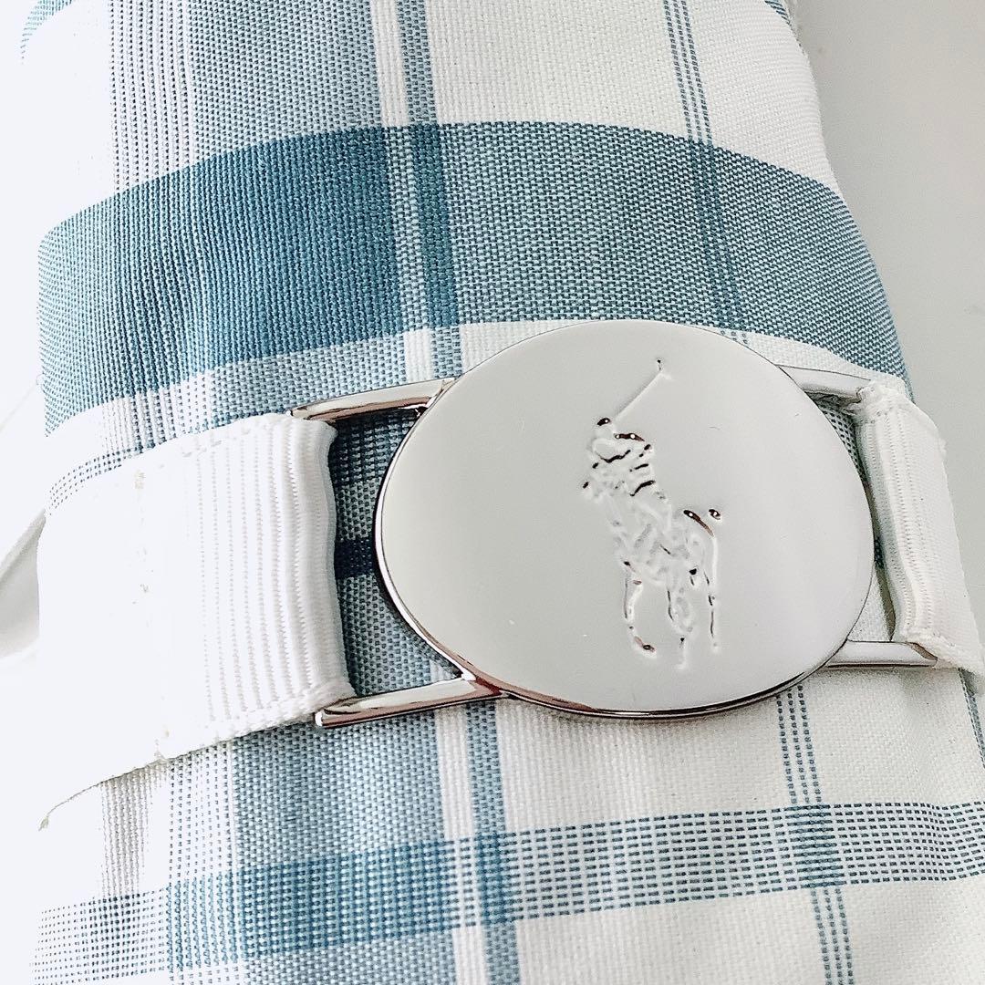 新品★ポロラルフローレン★チェック刺繍 晴雨兼用折りたたみ日傘 雨傘★ブルー白