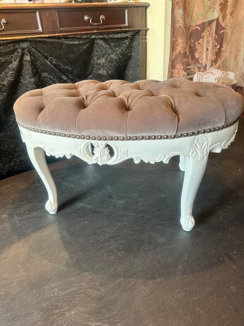 オーバル型グレーファブリックスツール