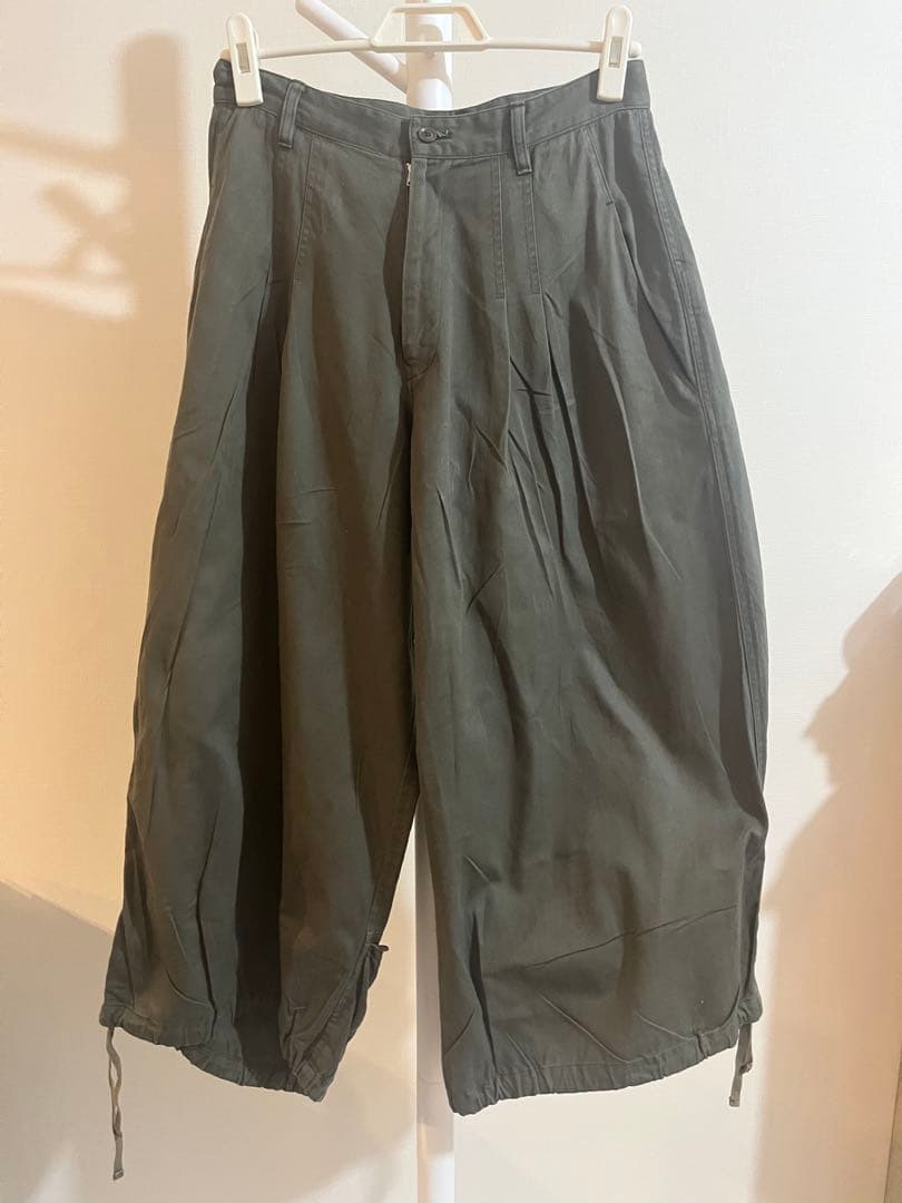 Y’s Project カーキ 七分丈 ワイドパンツ ドローコード付き