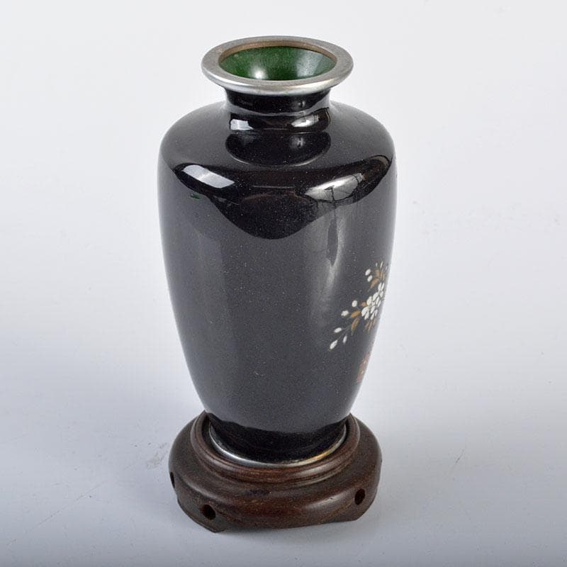 ターちゃん　七宝焼　古七宝　花文　小瓶　唐木台付　M　R4256