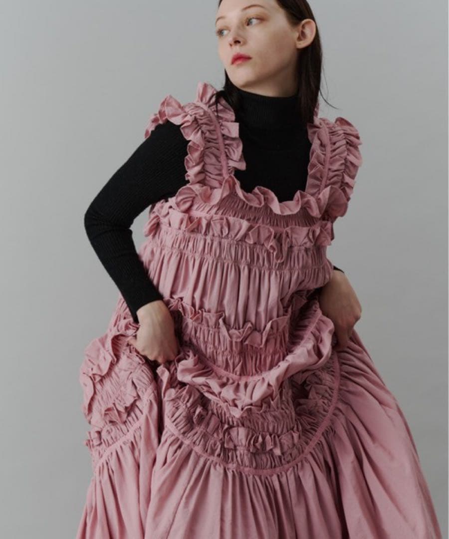 【PERNA】ギャザーキャミフリルワンピース・ピンク