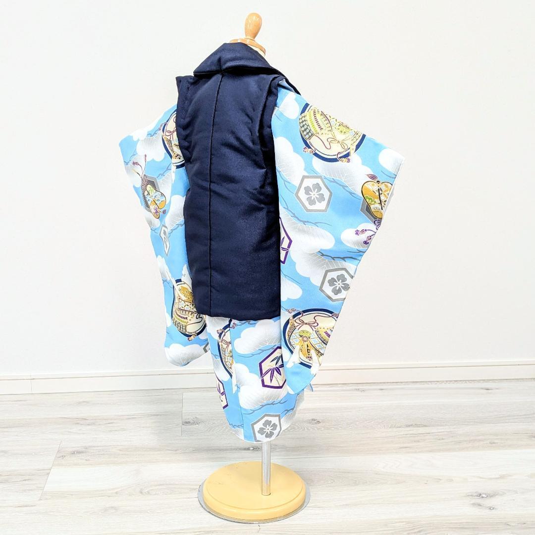 七五三 3歳 男児 ブランド 着物 被布コート セット 水色 紺 古典 KM3