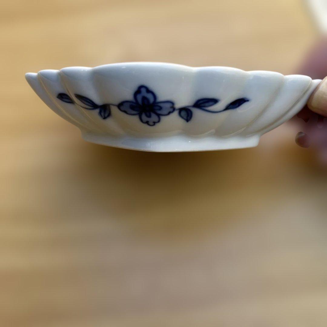 美品　源右衛門　 小皿波型の白青皿 5枚セット