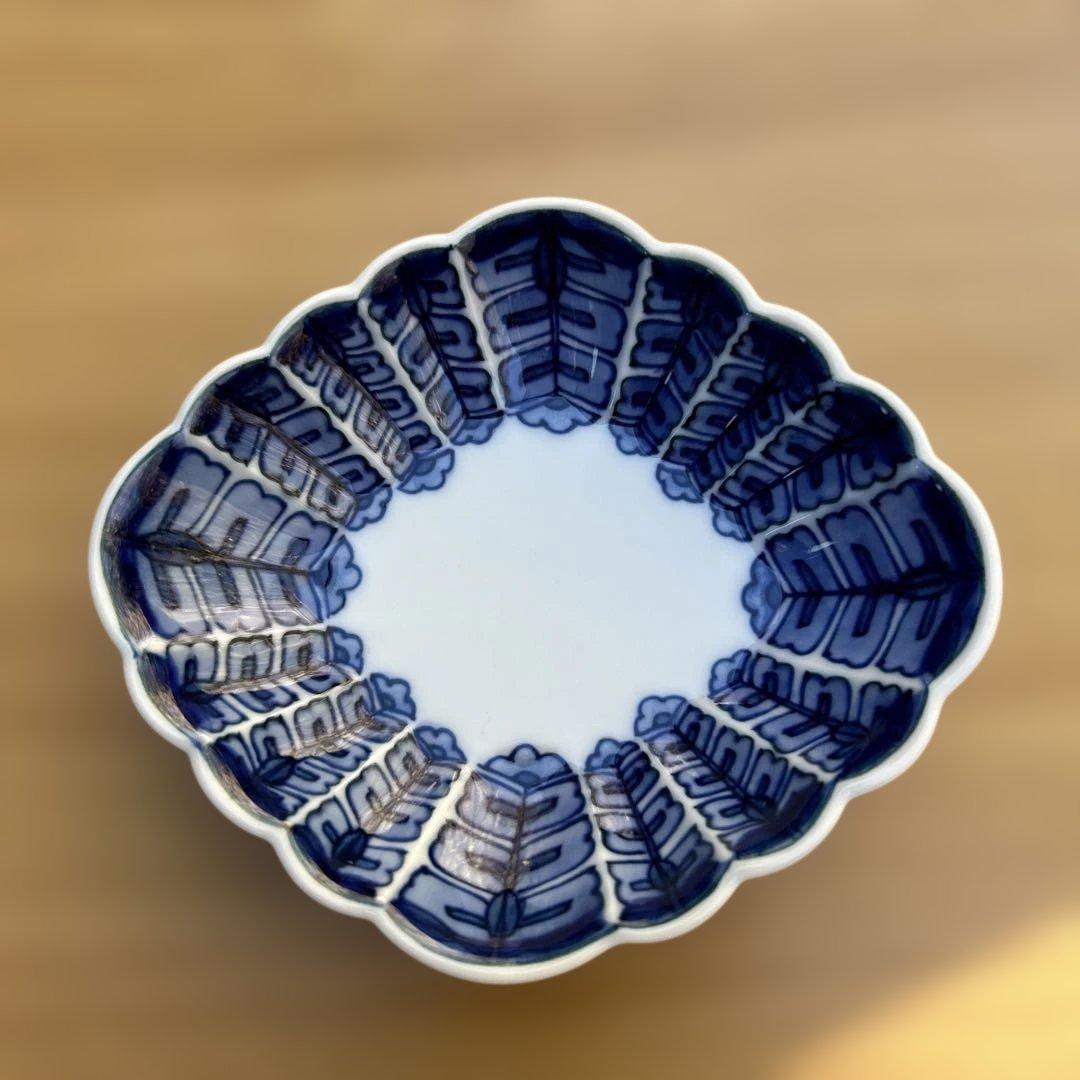 美品　源右衛門　 小皿波型の白青皿 5枚セット