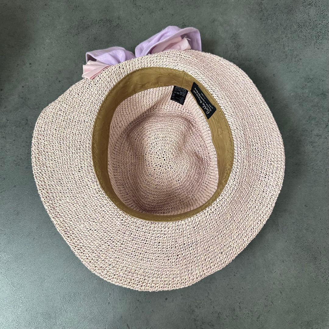 CA4LA 女優帽　麦わら帽子　リボン　和紙　サイズ調整可能　ピンクパープル