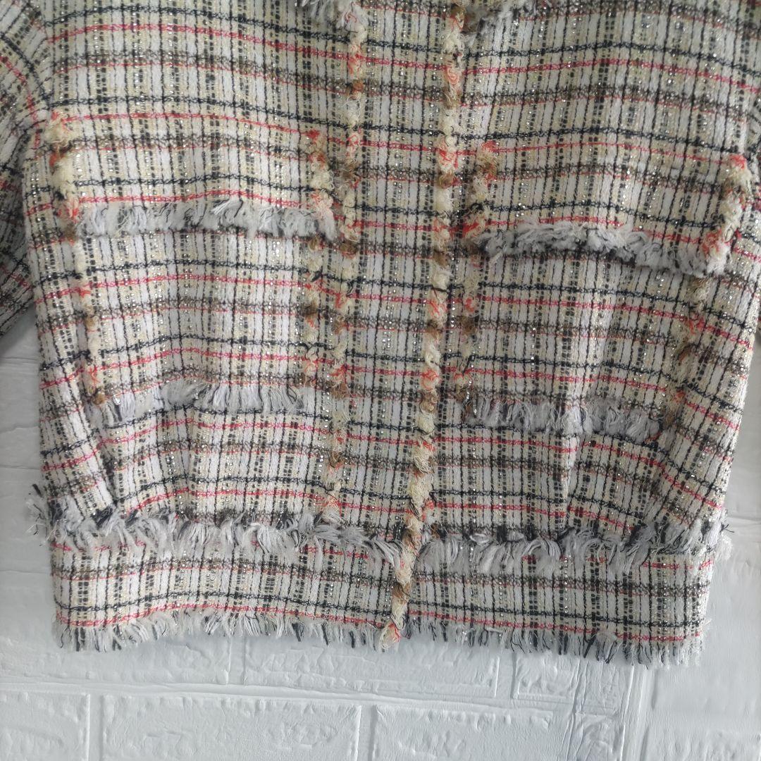 専用✨美品✨ランバンオンブルー　ノーカラー　オープンスリーブ　ツィードジャケット