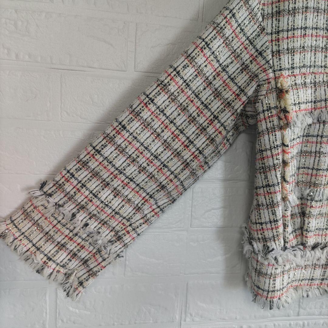 専用✨美品✨ランバンオンブルー　ノーカラー　オープンスリーブ　ツィードジャケット