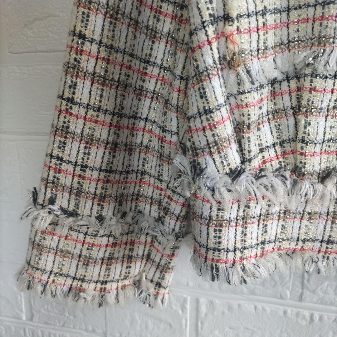 専用✨美品✨ランバンオンブルー　ノーカラー　オープンスリーブ　ツィードジャケット