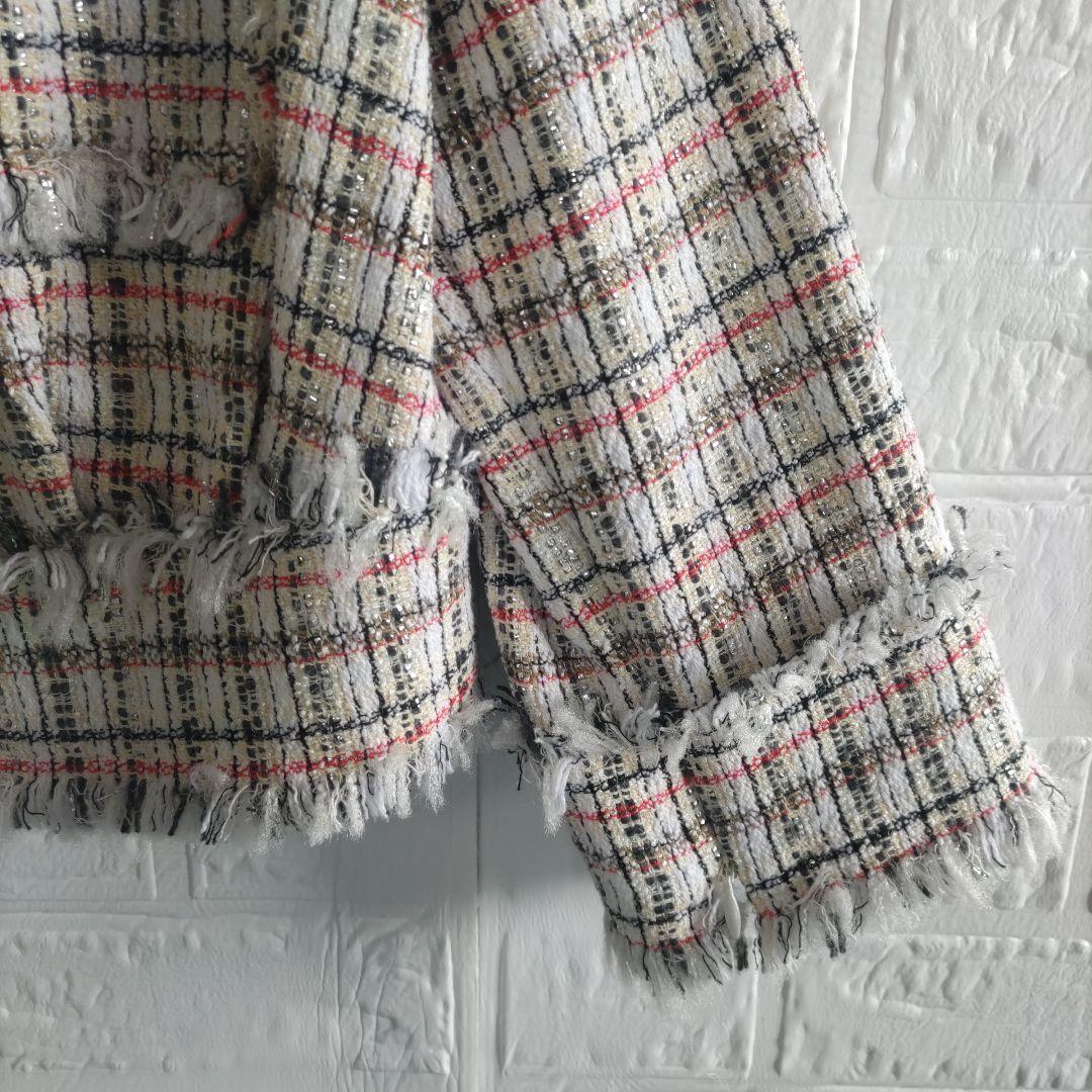 専用✨美品✨ランバンオンブルー　ノーカラー　オープンスリーブ　ツィードジャケット