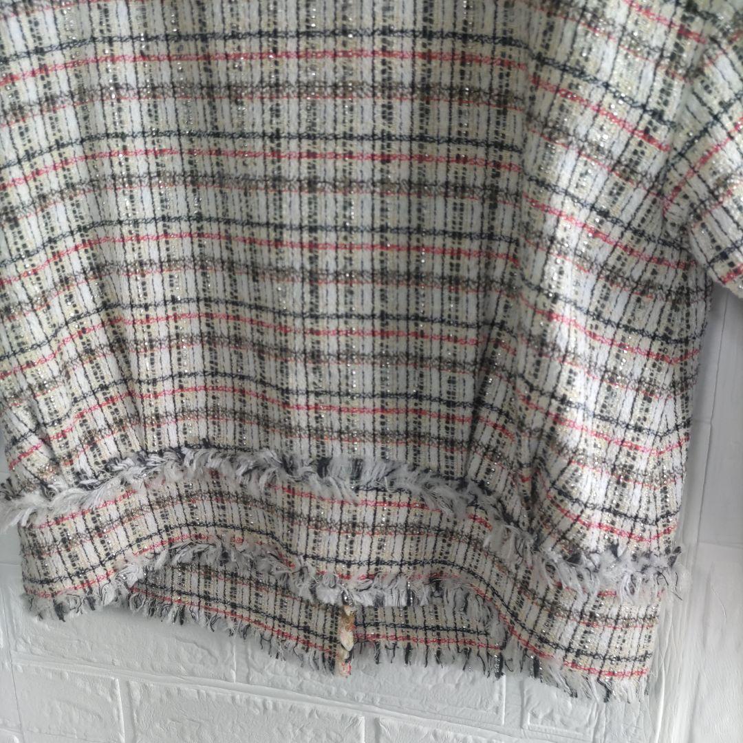 専用✨美品✨ランバンオンブルー　ノーカラー　オープンスリーブ　ツィードジャケット