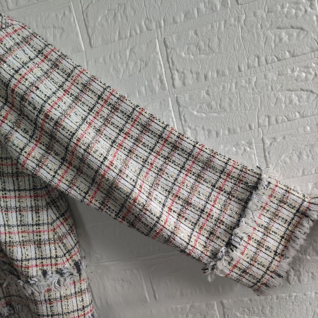 専用✨美品✨ランバンオンブルー　ノーカラー　オープンスリーブ　ツィードジャケット