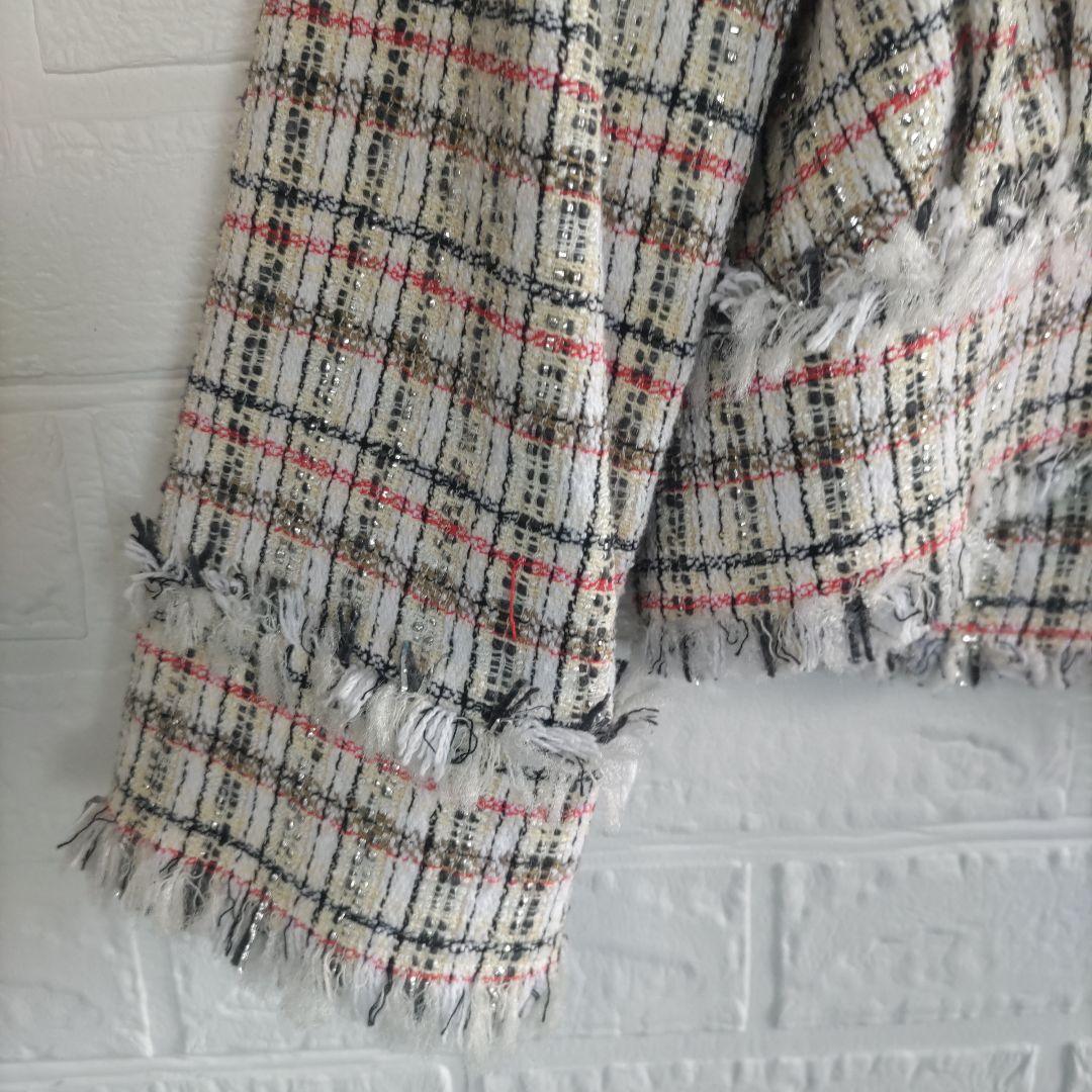 専用✨美品✨ランバンオンブルー　ノーカラー　オープンスリーブ　ツィードジャケット