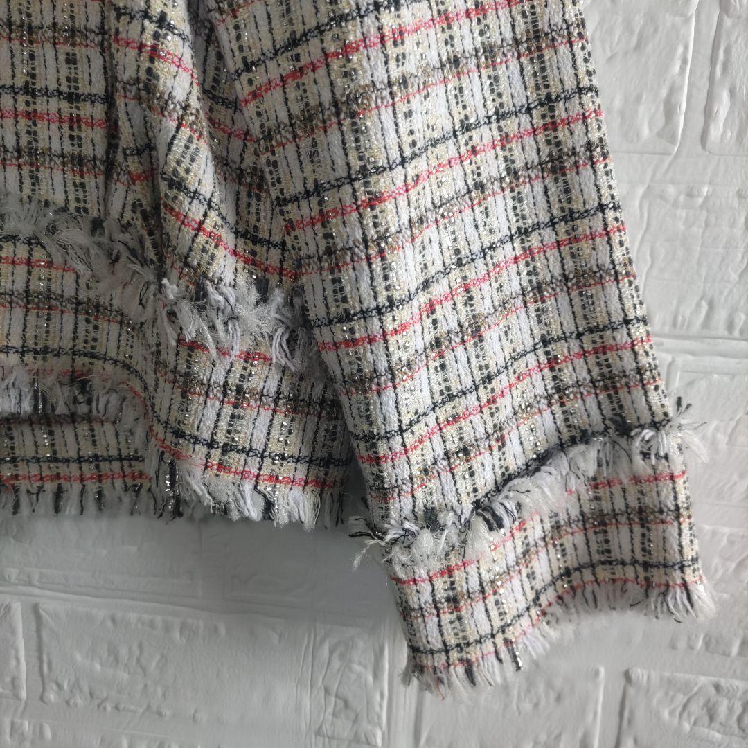 専用✨美品✨ランバンオンブルー　ノーカラー　オープンスリーブ　ツィードジャケット