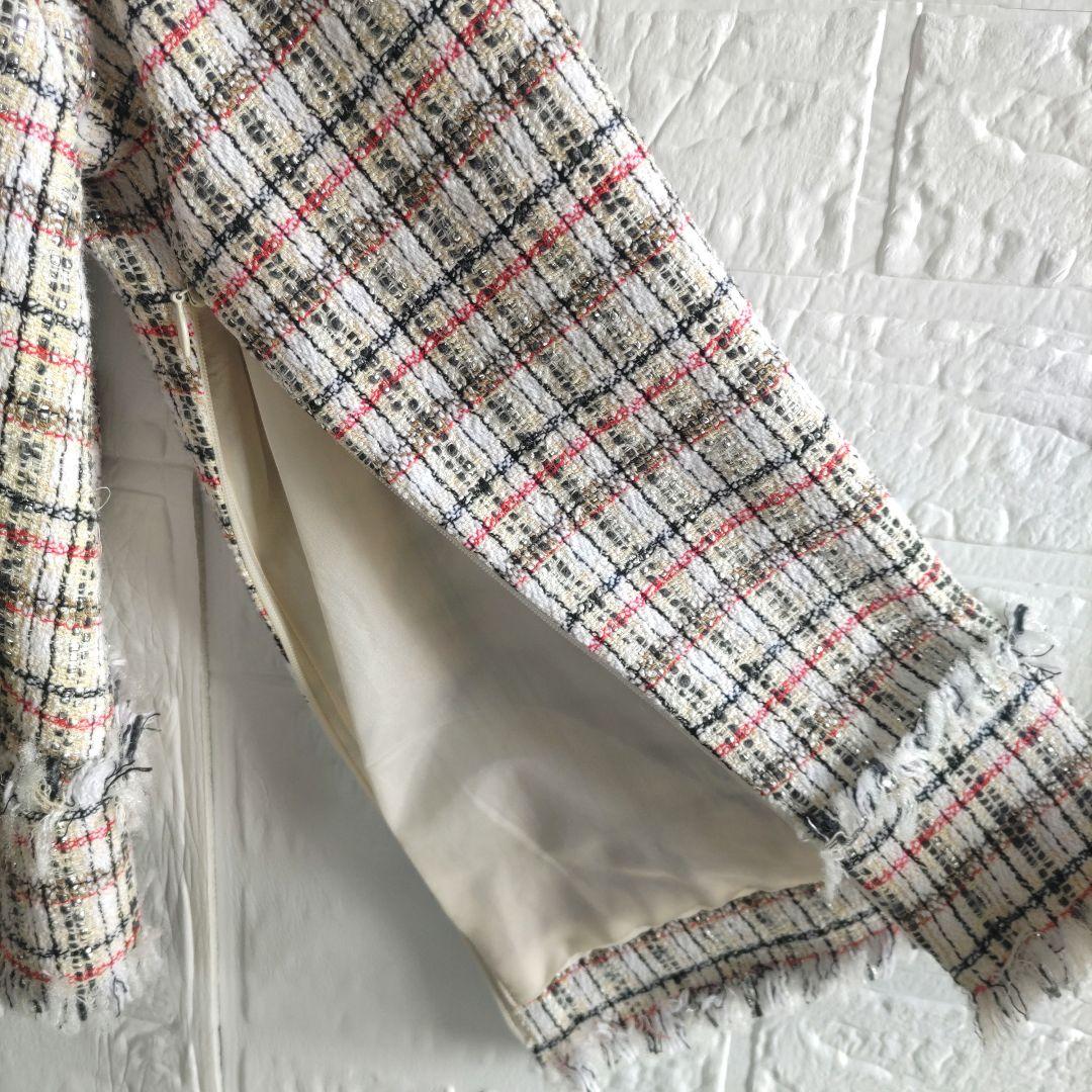 専用✨美品✨ランバンオンブルー　ノーカラー　オープンスリーブ　ツィードジャケット