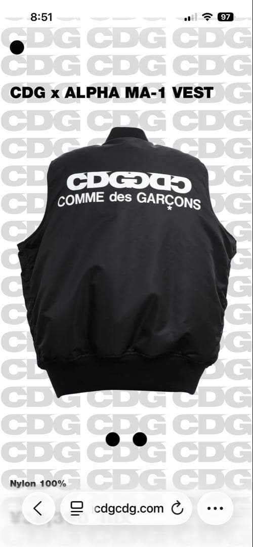 CDG x ALPHA MA-1 VEST ブラック